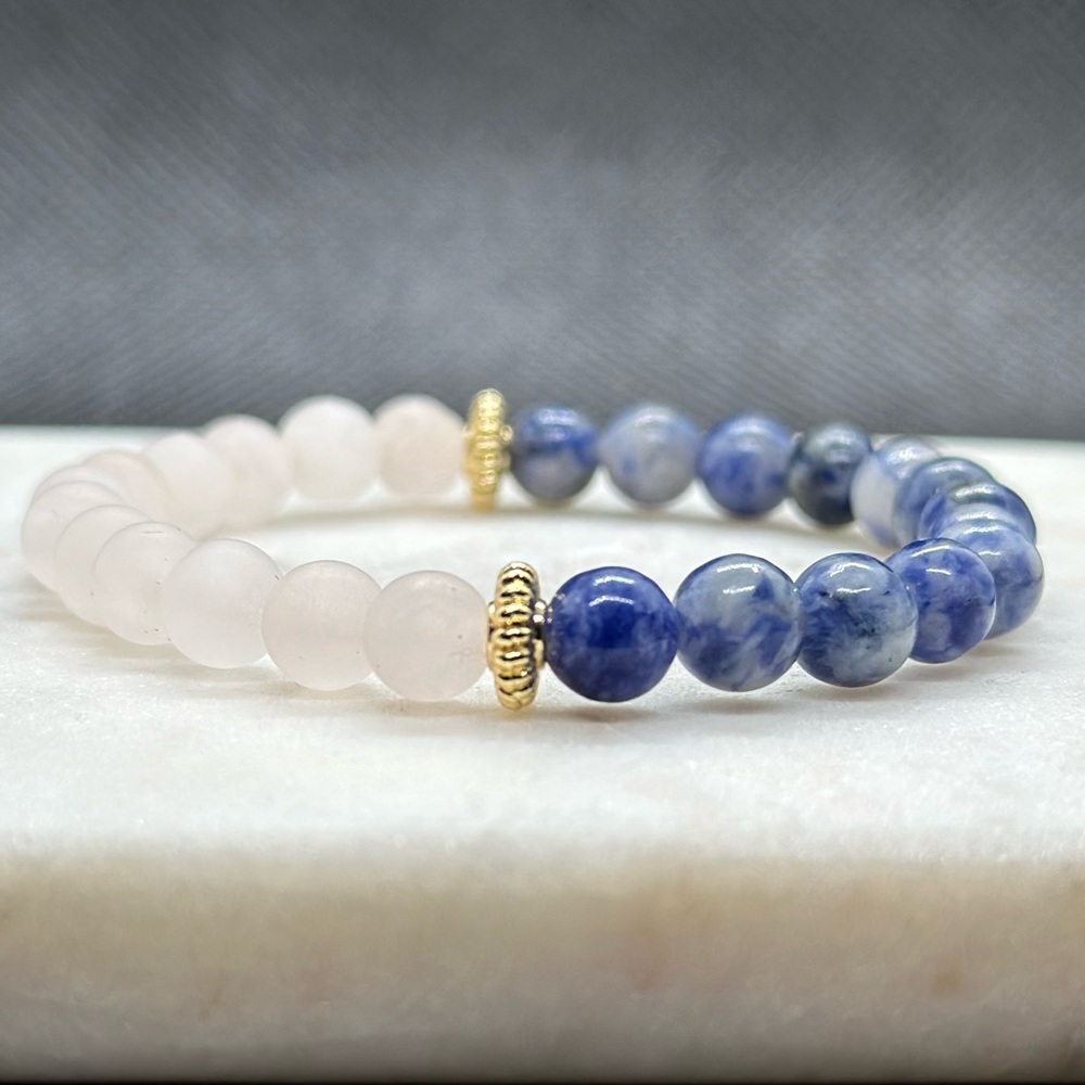 Sodalite / Matte Rose Quartz Healing Crystal Bracelet